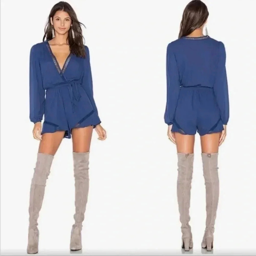 Lovers + Friends Romper Size XS Coastal Chic Navy Oceanview Nautical Resort Wear